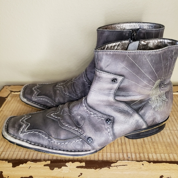 Mark Nason Size 12 Distressed Square Toe Gray Leather Boot
